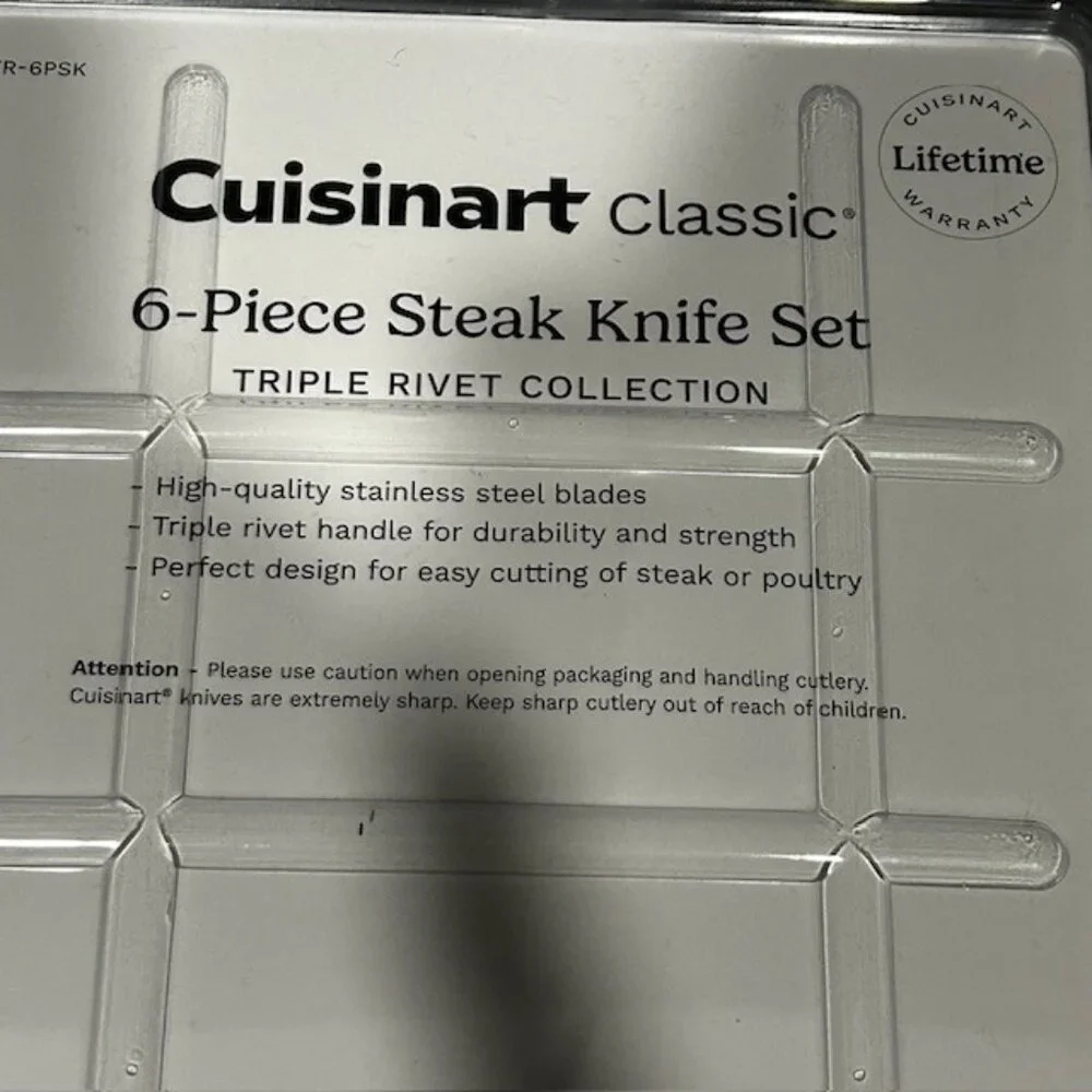 Cusinart Classic Knife Set  6Pc Steak Knife Set with Steel Blades Triple Rivet